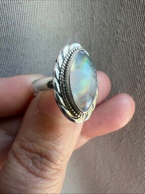Sterling Silver Moonstone Statement Ring - Size 7